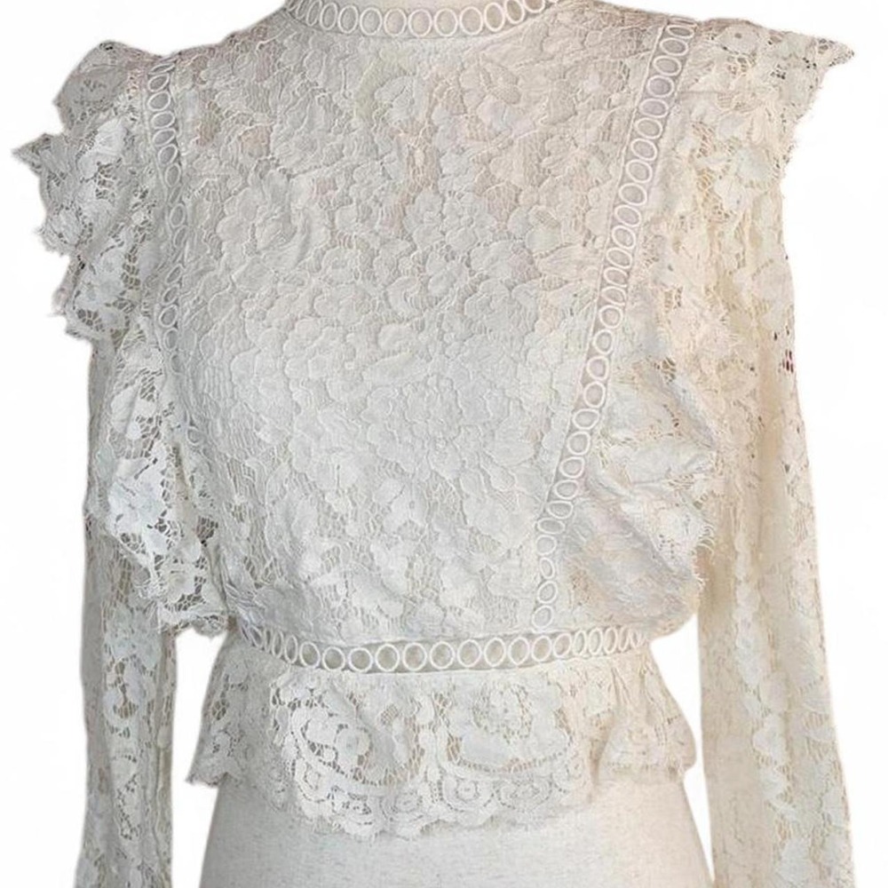 White Lace Victorian Inspired Ruffle Blouse. Size Small